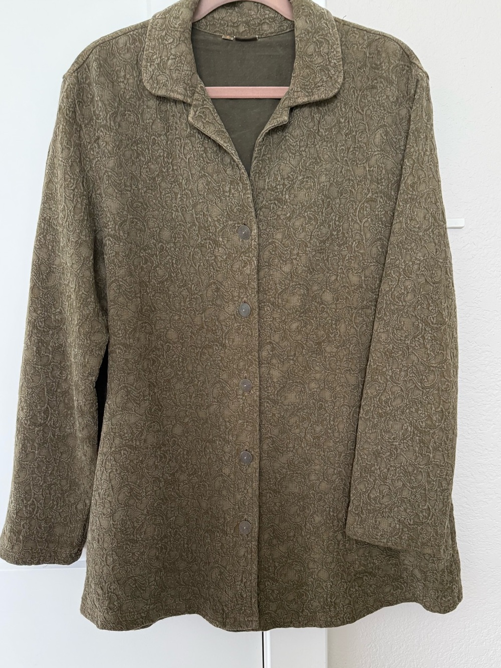 Tianello Textured Paisley Jacquard Button Front Jacket Shirt - Size Small